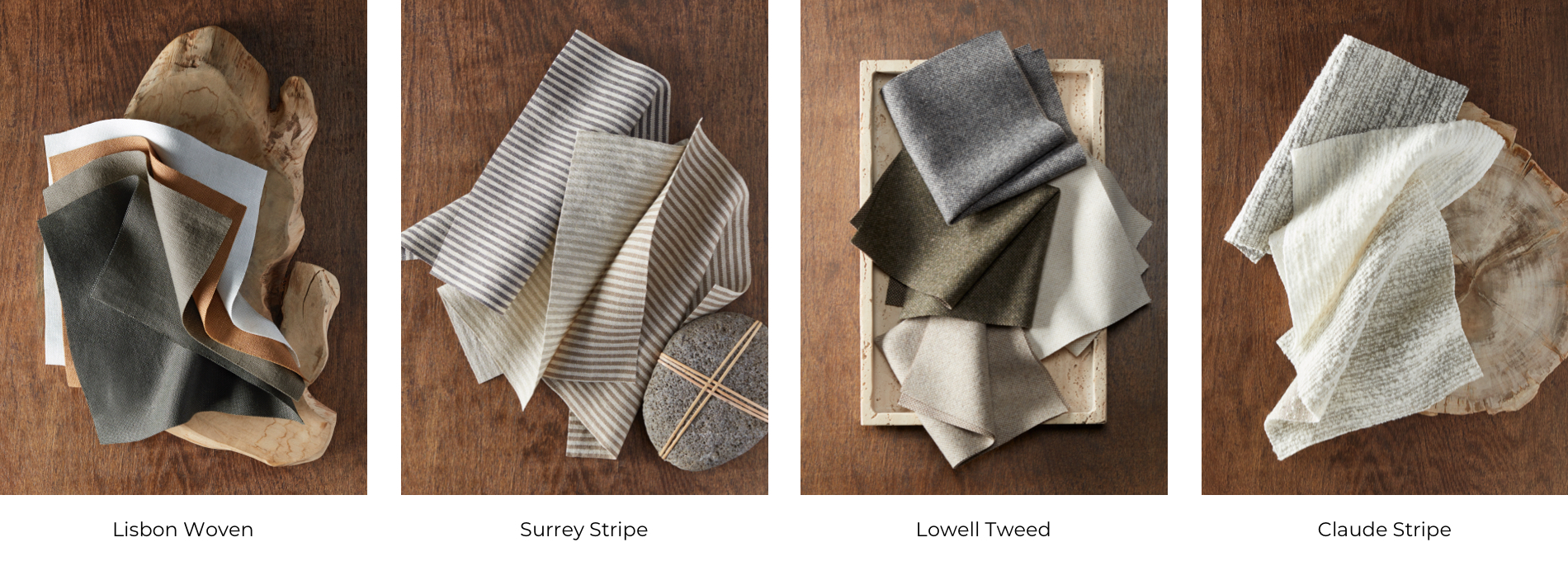 Four rectangles featuring 4 of the Materials from the Nate Berkus Collection with The Shade Store in various colors