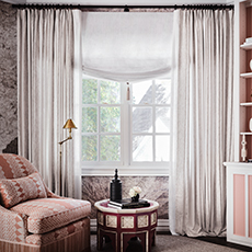 Window featuring Tailored Pleat Drapery in Martyn Lawrence Bullard Nomad Stripe in Sand color in Kips Bay Dallas Show House