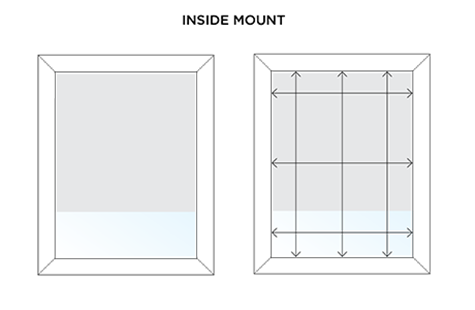 An illustration shows how to measure for inside-mounted window treatments by measuring three times for length and width
