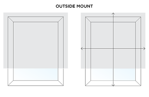 An illustration shows how to measure for outside-mounted window treatments by measuring once for length and width