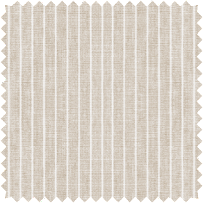 A swatch of Windsor Stripe in Taupe shows the pinstripe pattern and warm colors that make it ideal as nursery curtains