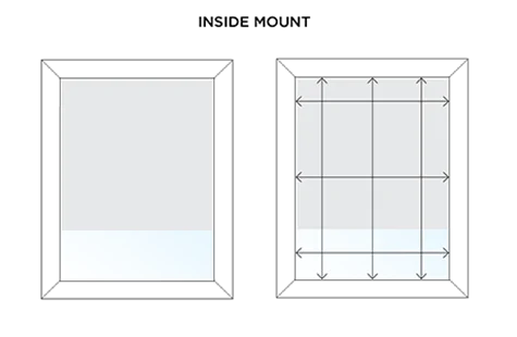An illustration shows how to measure for an inside mount application with arrows inside a window frame